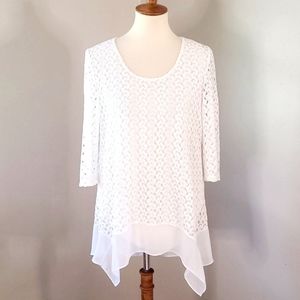 JOSEPH RIBKOFF Split Back 3/4 Sleeve Lace Tunic